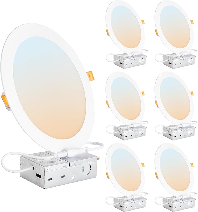 DLLT LED Recessed Ceiling Light: 6 Pack 8 Inch Gold Recessed Lighting