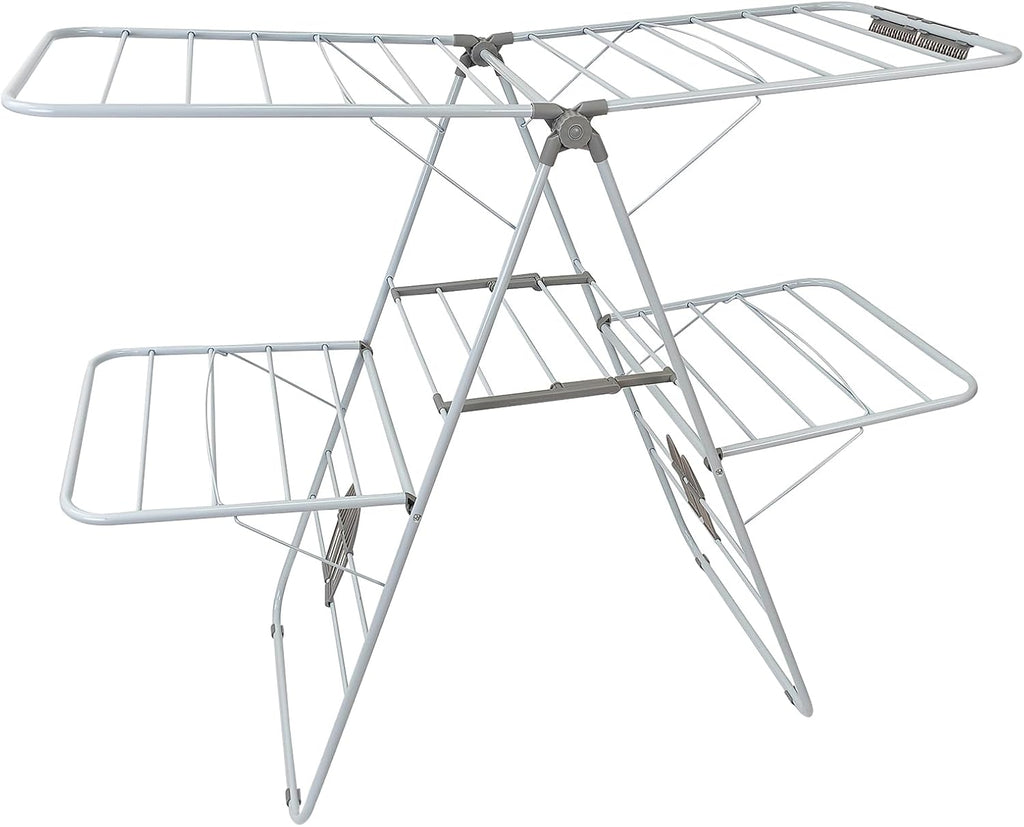 Large Capacity Double Drying Rack, Folding Rustproof Drying Rack with Non-Slip Clips and Drainage Shoe Rack, Height Adjustable, Airy and Quick Drying, Suitable for Balcony and Outdoor Use