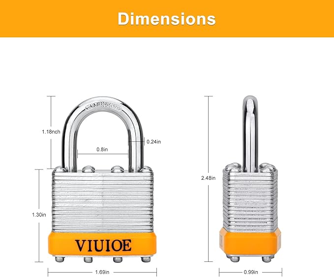 4 Pcs Laminated Padlocks with Same Key for Door, Luggage, Gate, Storage, Fence, Cabinet, Garage, Shed, Latch - Weather Resistant