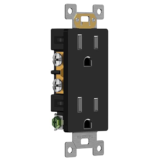 ENERLITES 20 Pack Black Decorator Receptacle, Standard Electrical Wall Outlet, 15A 125V, Self-Grounding, 2-Pole, 3-Wire, 5-15R, UL Listed, 61502-TR-BK, Tamper Resistant