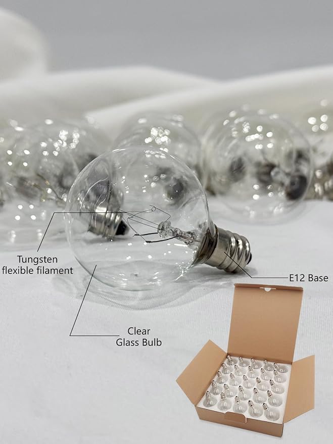 SUNSGNE Clear Globe G40 Bulbs Replacement Screw Base Light Bulbs 1.5-Inch, 5 Watt - Fits E12 and C7 Sockets, 25 Pack