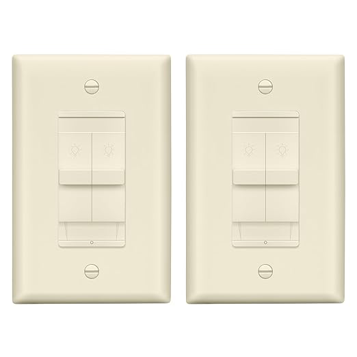 LIDER Combination Dual Dimmer Light Switch Control, 2 Sliding Light Controls, Single Pole, 400W CFL/LED, 600W Incandescent/Halogen, UL Listed, Wall Plate Included, Light Almond, 2 Pcak