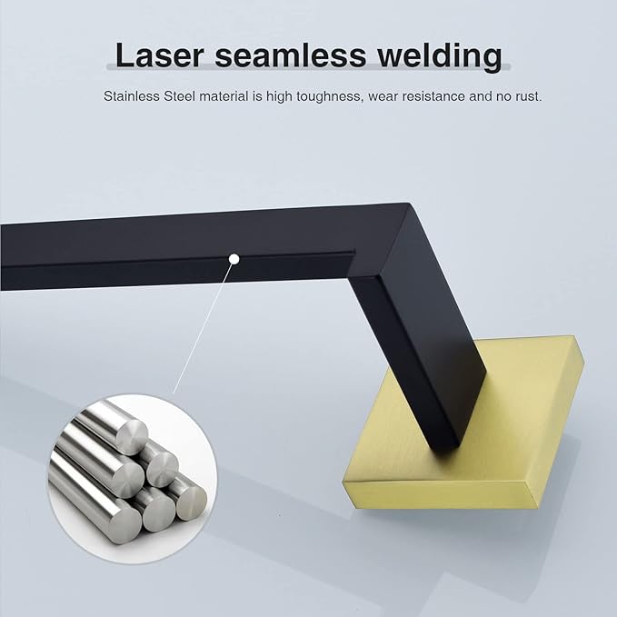 TRUSTMI Contemporary 5-Pieces Bathroom Hardware Set Stainless Steel Towel Bar Accessories Wall Mounted, Matte Black and Brushed Gold