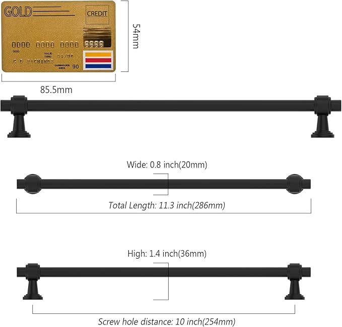 Amerdeco 10 Pack Matte Black Cabinet Pulls 10 Inch(254mm) Hole Center Drawer Pulls Cabinet Hardware Kitchen Cabinet Handles for Bathroom Dresser Pulls ZH0069