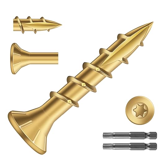 #8 x 1 Inch Deck Screws (2340Pcs) 10lb. Exterior Wood Screws. Carbon Steel, Tan, Flat Head, Rust Resistant epoxy Coated, with T25 Star Bit