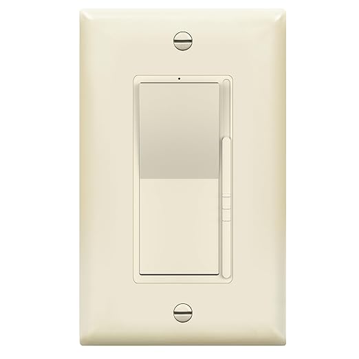 TOPGREENER Kalide Dimmer Light Switch, LED Dimmer Switch, Full Range Dimming, Single Pole/3-Way, 120VAC, 60Hz, 300W LED/CFL, Neutral Wire Not Required, Wall Plate Included, Light Almond