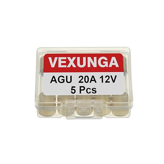 20A AGU Fuse 20 Amp Gold Plated Glass Inline Automobile Audio Fuses for Car Auto Stereo Amplifier Safety Power Protection 12V (Pack of 5 Pcs)