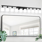 10-Light Bathroom Vanity Light,Modern Matte Black Bathroom Light Fixtures with Square Frosted Glass,64.5in Wall Sconces Over Mirror Restroom,Living Room Hallway E26