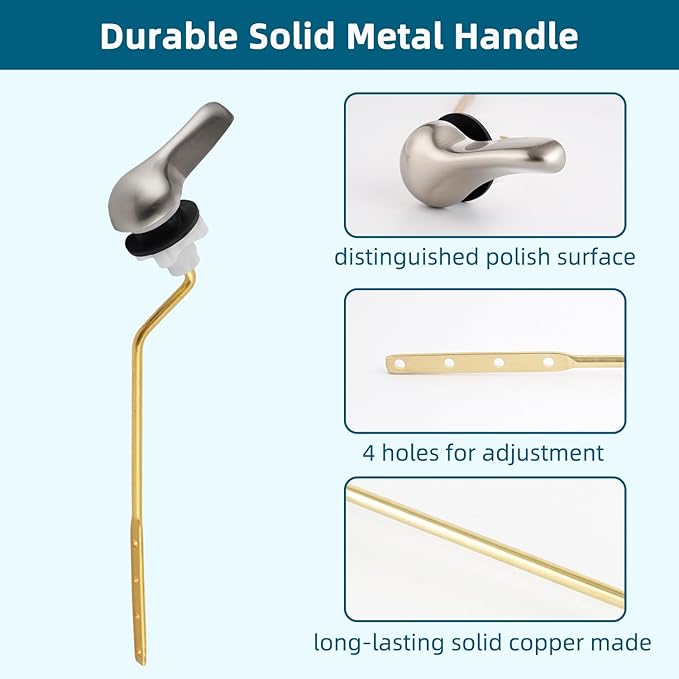 Hygie Rinse Metal Toilet Handle Replacement Kit Universal Side Mount Fit, Toilet Lever Compatible with American Standard/Glacier Bay/Gerber, Toilet Flush Handle with Flapper Chain, Brushed Nickel