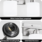 Brushed Nickel Bathroom Light, 2 Light Bathroom Vanity Light Brushed Nickel, Vanity Lamp with Milky White Frosted Glass Shades, E26 Socket