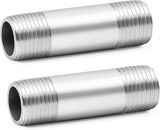 ChillWaves 304 Stainless Steel Pipe Fitting, Nipple Cast Pipe 3/4" NPT Male x 3/4" NPT Male Thread 2" Length(50MM)(2-PACK)