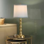 Set of 2 Gold Table Lamps, 24" Electroplated Gold Bamboo Base with White Linen Shade, Compact Nightstand Lamps for Bedroom, Living Room, Office Decor