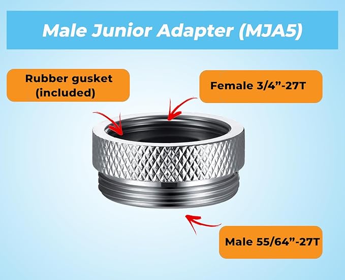 MJA5 Female 3/4" -27T to Male 55/64" -27T, Chrome Plated Solid Brass, Female to Male Adapter Fitting for Sink Tub Faucet, Water Filter System, Garden Hose Nozzle