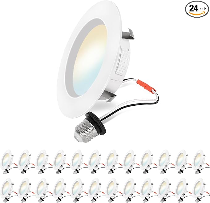 Energetic 24 Pack 4 Inch 5CCT Retrofit Recessed Ceiling Lighting, LED Can Lights, Dimmable Downlight, 5.4W, Equivalent 45W, 2700K/3000K/4000K/5000K/6500K Selectable, Damp Rated, Baffle Trim, ETL