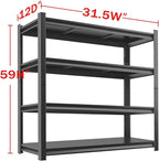 Metal Garage Storage Shelves Heavy Duty Shelving Unit 4 Tier Steel Adjustable Organizing Shelves 2500 LBS Capacity Industrial Shelving Ideal for Garage Tote Pantry Basement Outdoor, 59”Hx31.5”Wx12”D