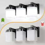 3-Light Black Bathroom Light Fixtures, Vanity Lights for Bathroom Mirror Lamp with Milky White Square Glass Shade, E26 Base Modern Wall Sconce Light Kitchen Light Fixtures Led Vanity