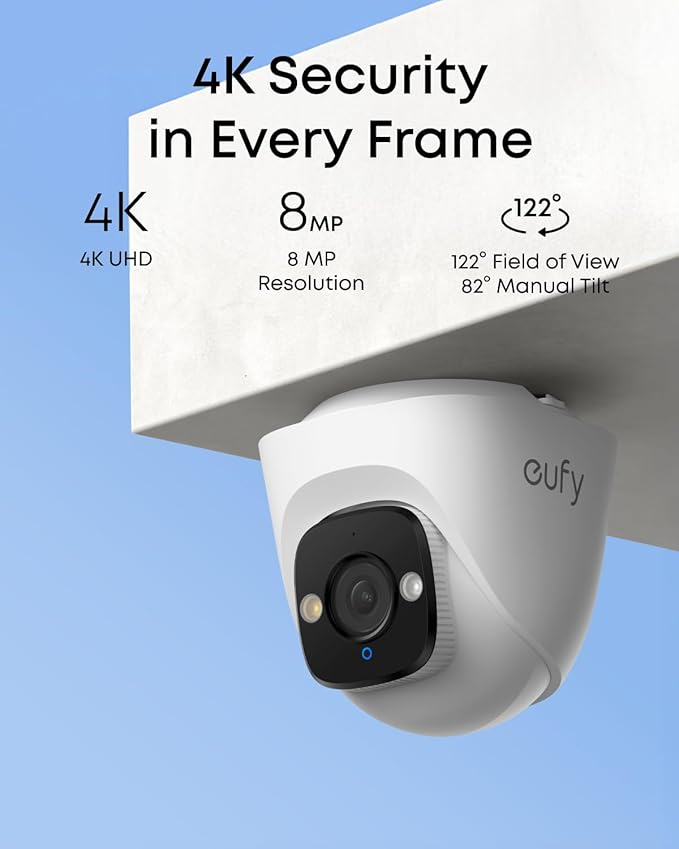 eufy PoE NVR Security System E41,24/7 Recording,Up to 16CH, 2TB HDD, 4 4K Turret Cams, Wired Outdoor Cam, 4K UHD, 122° FOV, Color Night Vision, AI Detection, Red and Blue Strobe