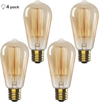 Hudson Vintage Incandescent Edison Decorative Light Bulbs 4-Pack - 60W, 2100K Dimmable, E26/E27 ST64 Warm Antique Squirrel Filament Amber for Indoor Outdoor - Lightbulb - Outdoor Light