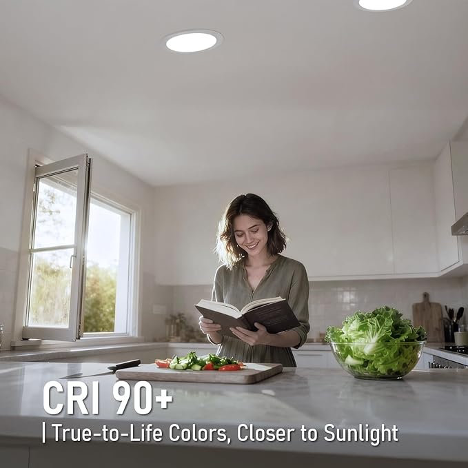 TORCHSTAR Basic Series 12-Pack 5CCT 8 Inch Ultra-Thin LED Recessed Lighting with J Box, CRI90, Aluminum, 2700K3000K3500K4000K5000K, 5%-100% Dimmable Slim Recessed Downlight, 18W 1450LM, ETL & ES