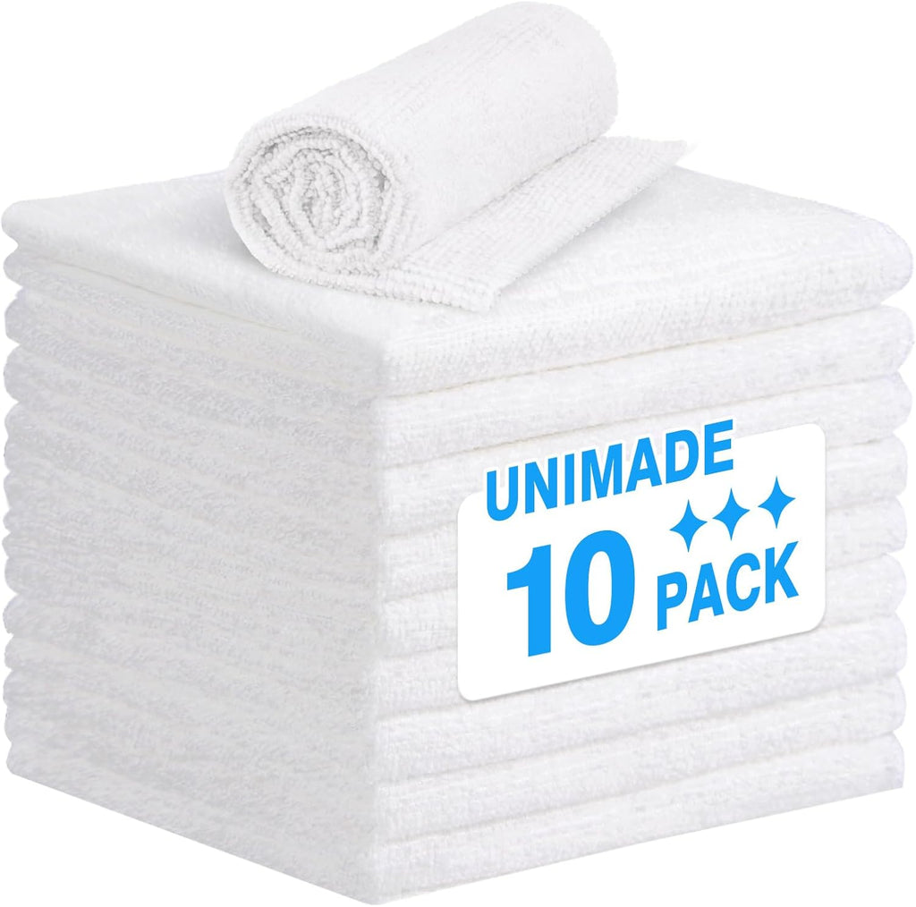Shop Towel Rags, 10 Pack Reusable Shop Rags Bulk Microfiber Cleaning Cloth Lint Free Cleaning Towels for Car Kitchen Automotive Bar Mechanic Restaurant Garage, 11.5"x 11.5", White