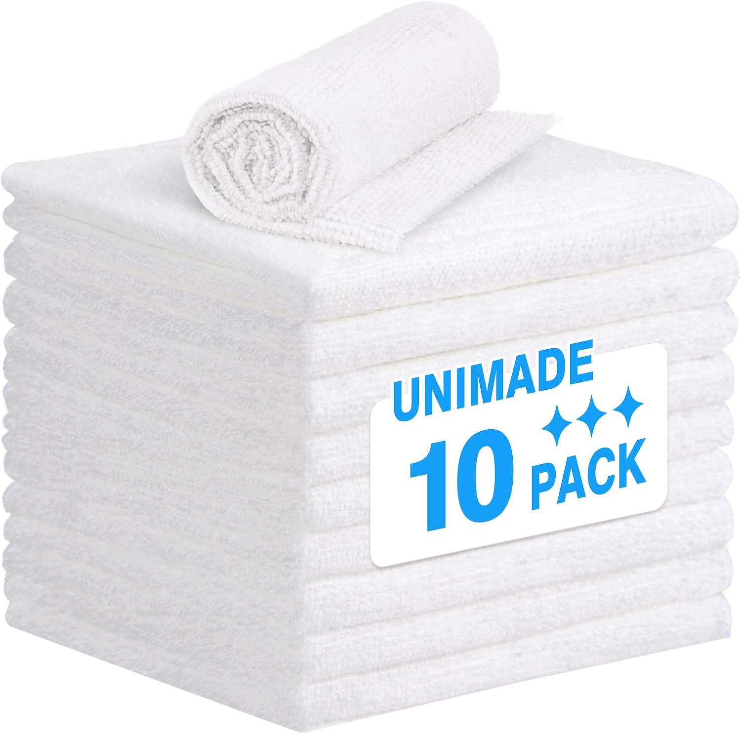 Shop Towel Rags, 10 Pack Reusable Shop Rags Bulk Microfiber Cleaning Cloth Lint Free Cleaning Towels for Car Kitchen Automotive Bar Mechanic Restaurant Garage, 11.5"x 11.5", White