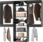 Modular Closet System, 66" Wide Organizer With Hanging and Towers, Wood Storage for Walk In Closets, Wall Mounted Wardrobe Kit, Bedroom, Black