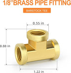 GASHER 2 Pcs Brass Tee Fitting, 1/8" x 1/8" x 1/8" NPT Female Pipe Fittings