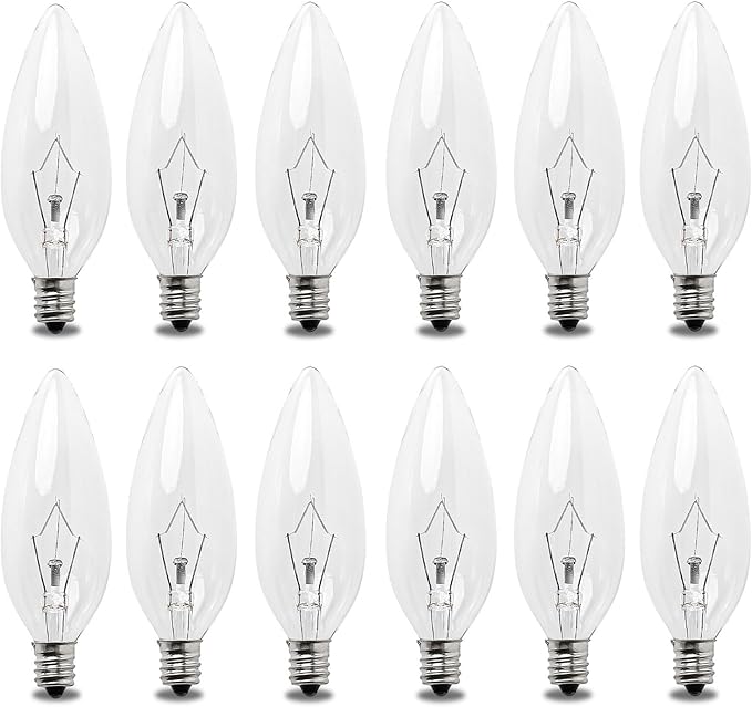 Seentech 12 Pack 60W 120V E12 Base B10 CTC Incandescent Light Bulbs, Transparent Candle Light Bulbs Perfect for Chandeliers, Ceiling Fan Lights, Pendants, Fireplace, Dimmable, Warm White 2700K