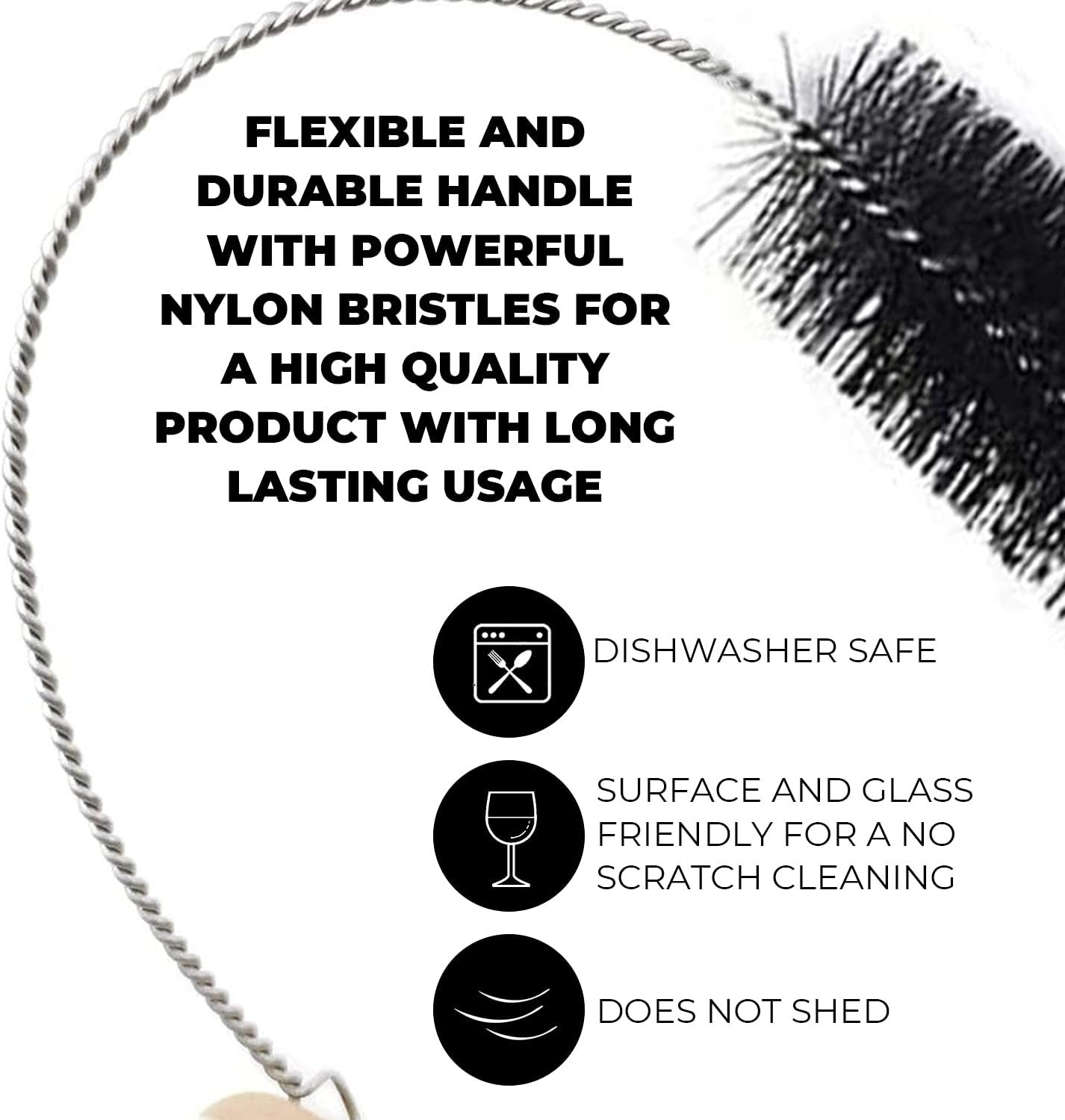 Flexible Drain Cleaning Brush (72" Long) for Drains, Bottles, Bathroom Sink, Bathtub, Shower, and Kitchen Sink, Heavy-Duty Double Ended Nylon with Elastic Hose, Bathroom Essentials, Black
