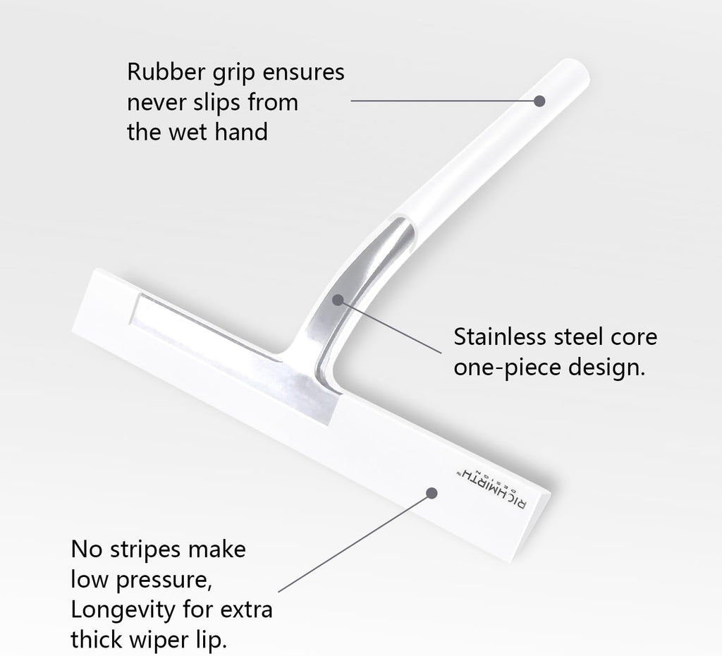 Shower Squeegee 9" with Silicone Hook - All Purpose Squeegee for Shower Glass Door Mirrors Bathroom Tiles Car Windows Glass Door Blade Showers - White