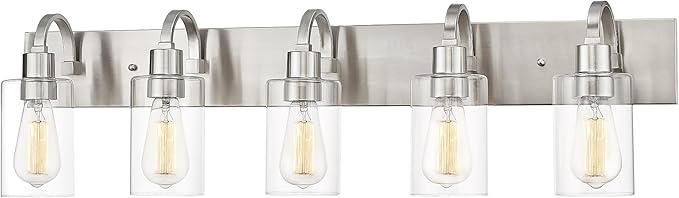 Emliviar 5-Light Bathroom Vanity Light Fixture, 37" Bath Wall Light Fixtures in Brushed Nickel Finish with Clear Glass, YCE237B-5W BN