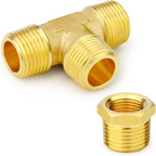 GASHER 5PCS Brass Male Tee Pipe Fitting T Adapter, 3 Way Brass Fitting 1/2" x 1/2" x 1/2" NPT T Fitting
