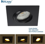 Square Black Recessed Lighting 3 Inch 6 Pack, Ajustable Eyeball recessed Light with Junction Box,5 Color Selectable,Airtight,9W 750LM,Dimmable,Black