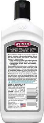 Weiman Stainless Steel Sink and Cookware Cleaner and Polish with Microfiber Cloth - 8 Ounce