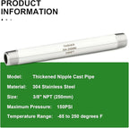 TAISHER 2PCS Stainless Steel Pipe Fittings, 3/8" NPT Male x 3/8" NPT Male Threaded, 10" Length Thickened Nipple Cast Pipe