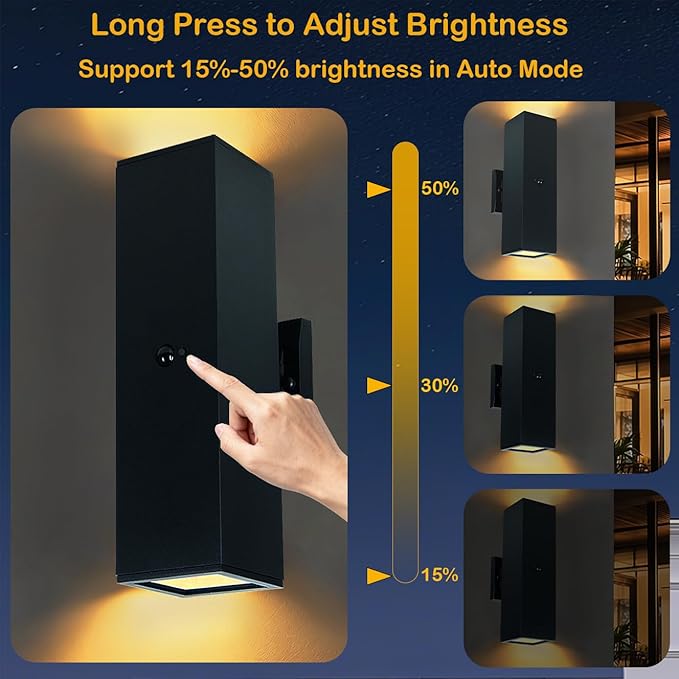 Dusk to Dawn Motion Sensor Outdoor Wall Light, Adjustable Brightness Exterior Light Fixtures with 3 Modes, 25ft Detection Waterproof Aluminum Fixture for Porch, Stairs, Garage, ETL Listed
