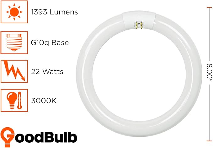 GoodBulb 22 Watt 8 Inch T9 Fluorescent Circline Light Bulb 3000K Soft White Light Color G10q Base High Output 1393 Lumens 22W 10000 Life Hours 80 CRI Pack of 12 Bulbs