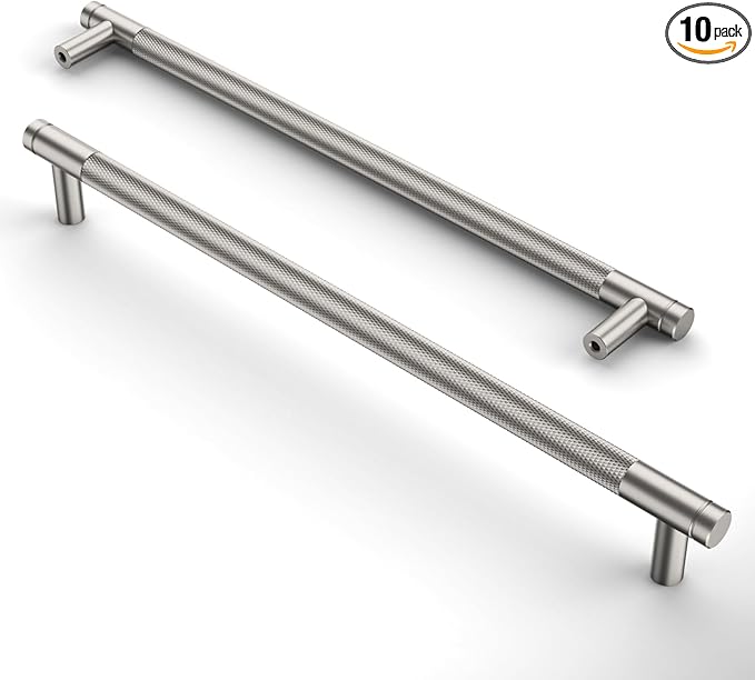 Amerdeco 10 Pack Brushed Satin Nickel Knurled Cabinet Pulls 9 Inch Center to Center Kitchen Cabinet Handles for Drawer Dresser, Cupboard and Wardrobe ZH0031