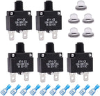 mxuteuk 5Pcs 7Amp Circuit Breakers Push Button Manual Reset 125/250V AC 32V DC,Overload Protector Switch Thermal Circuit Breakers with Quick Connect Terminals and Waterproof Button Caps ST1-5-7A