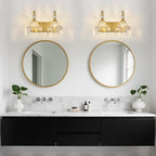 Vintage Bathroom Vanity Light, 2-Light Gold Vanity Lighting Fixture with Flower Glass Shade, Bathroom Lighting Fixtures Over Mirror