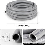 1-1/4(1.25) inch 25ft Liquid-Tight Conduit and Connector Kit,Flexible Non Metallic Liquid Tight Electrical Conduit Kit with 5 Straight and 3 90-Degree Connector Fittings,1in. Dia…