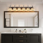 Crystal Vanity Lights - Black, 6 Light Bathroom Vanity Light with Crystal Fixture, Modern Style for Bathroom Mirror