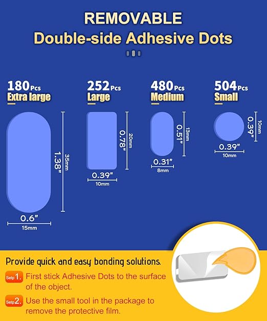 Medium Mounting Putty No Residue, Double Sided Tape Glue Adhesive Dots Clear Museum Sticky Tack, Picture Hanging Strips Fixed Posters Decor Art Craft Party, 0.31 x 0.51 in (480 Pcs)