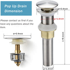 Bathroom Sink Drain,5 Pack Drain Stopper Bathroom Sink Without Overflow,Pop Up Drain Assembly with Detachable Strainer Basket,Built-in Anti-Clogging Strainer,Stainless Steel Brushed Nickel