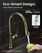 APPASO Gold Kitchen Faucet with Pull Down Sprayer, Antique Single Handle 1 Hole High Arc Pull Out Kitchen Sink Faucets
