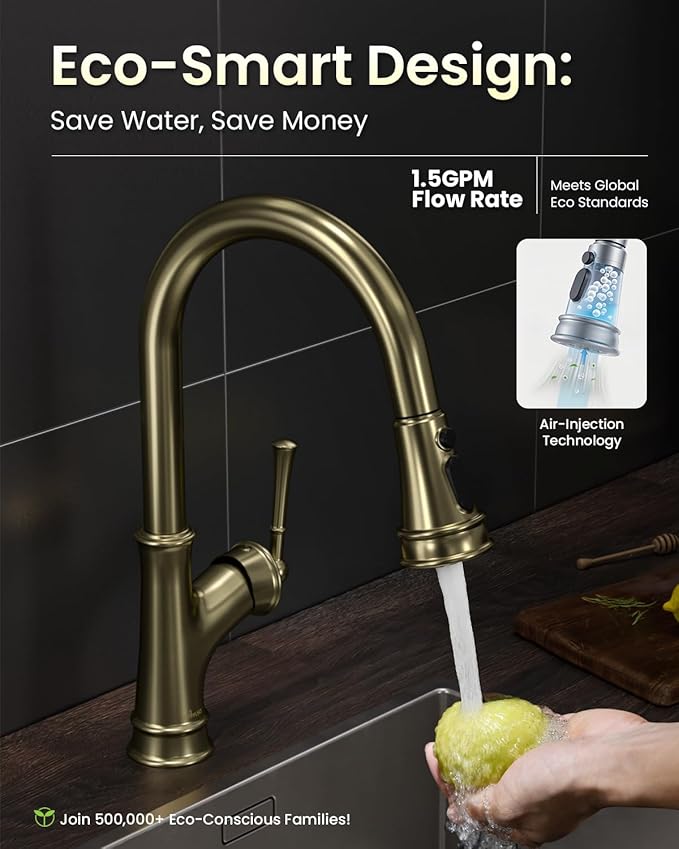 APPASO Gold Kitchen Faucet with Pull Down Sprayer, Antique Single Handle 1 Hole High Arc Pull Out Kitchen Sink Faucets