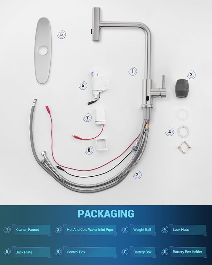 APPASO Touchless Kitchen Faucet with Pull Down Sprayer, Waterfall Motion Sensor Kitchen Sink Faucet Touchless, Brushed Nickel Stainless Steel Single Handle Hands-Free Sink Faucet