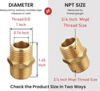 3/4 inch x 3/4 inch NPT Brass Hex Nipple Male Pipe Adapter, Thread 1" OD to 1" OD, (1 Piece)