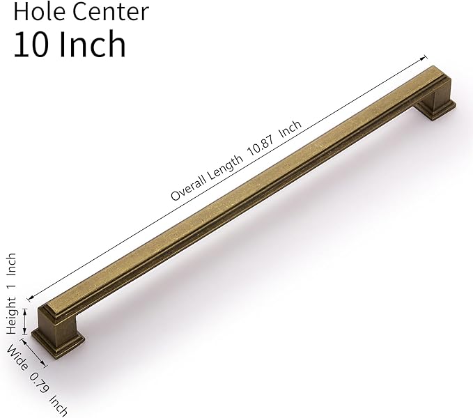 10 Pack 10 Inch(254mm) Hole Center Antique Brass Modern Cabinet Pulls Kitchen Cabinet Handles Kitchen Cabinet Hardware Timeless Drawer Pulls for Dresser Cupboard Wardrobe, A-Brass(10x10)