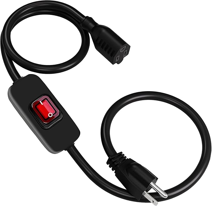 Heavy Duty Indoor/Outdoor Extension Cord Use, 6.56 FT Black Extension Cord with LED Light Switch On/Off, 1250W SJTW 18AWG 10A 125V AC,3 Prong Power Cord, UL Listed